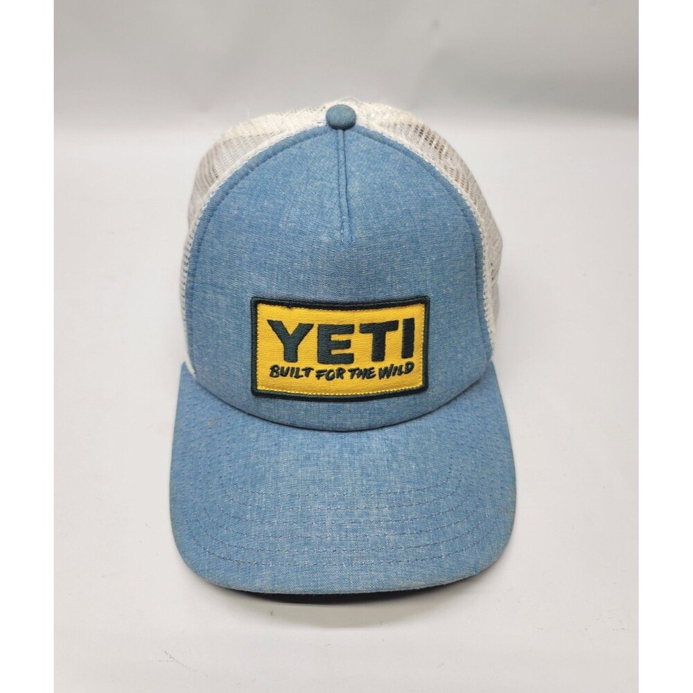 Yeti Coolers Cap Built For The Wild Patch Snapback Trucker Hat Mesh & Blue Denim